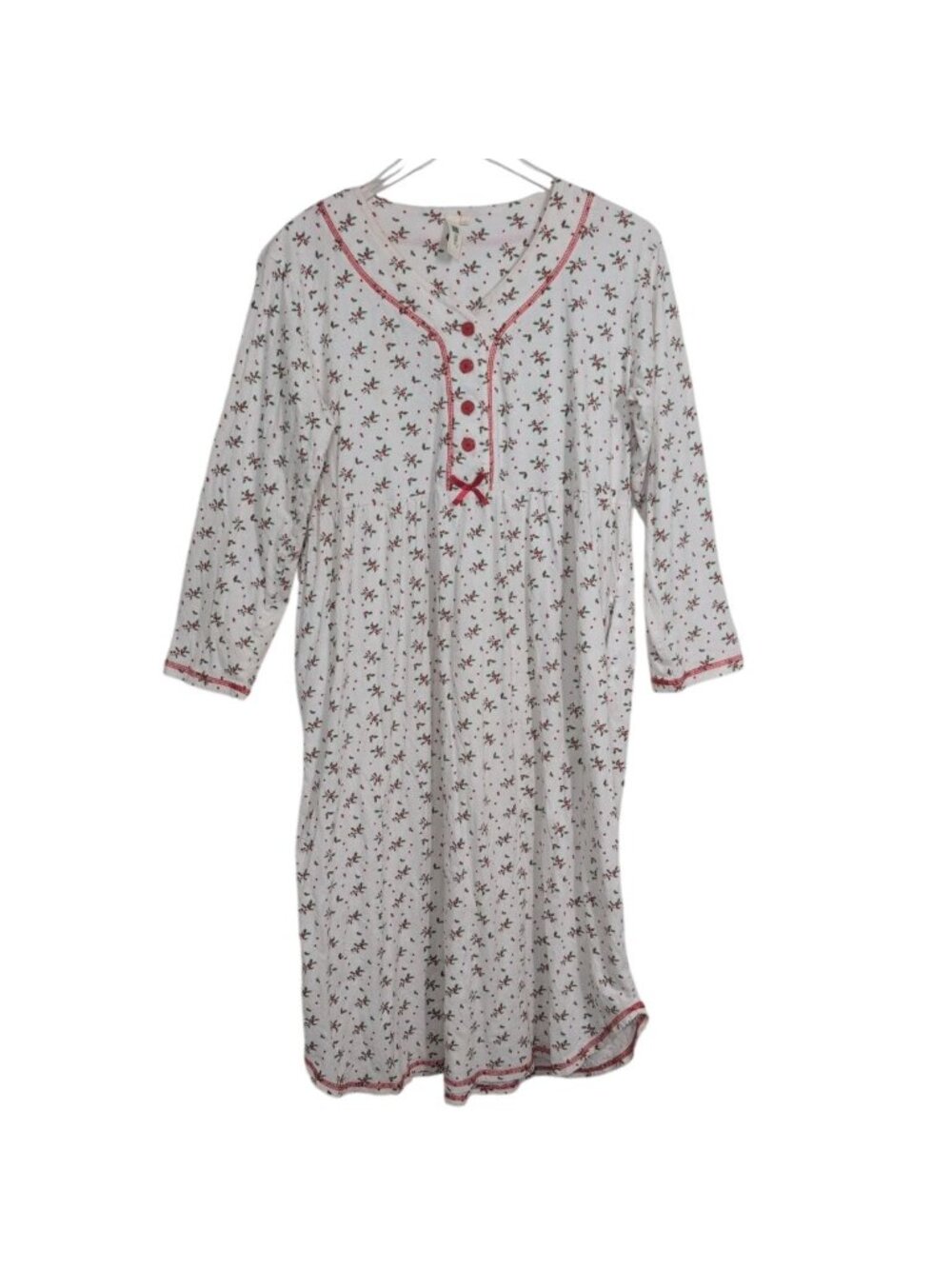 La Cera Holly Midi Nightgown Womens Size Large White Christmas Knit Cottage